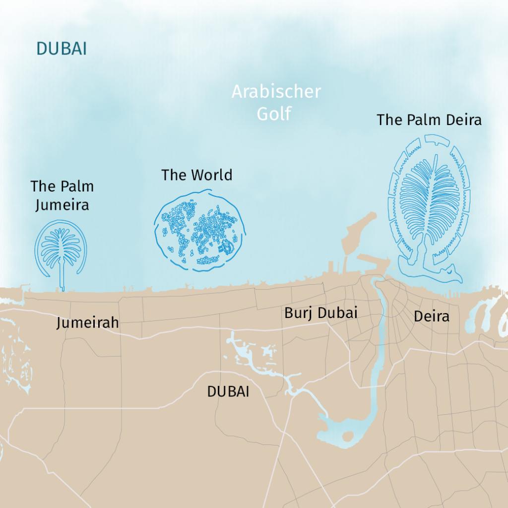 Karte von Dubai am Arabischen Golf