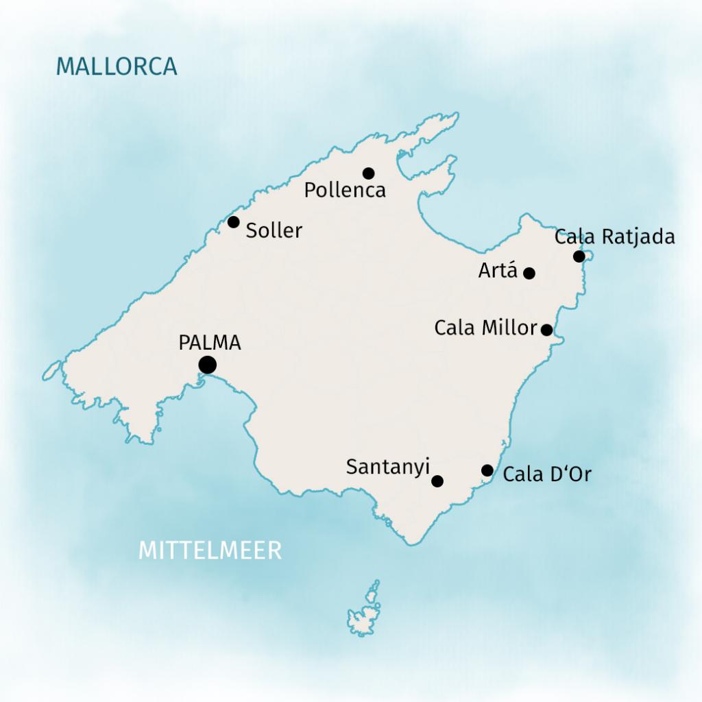 Karte von Mallorca im Mittelmeer (Balearen)